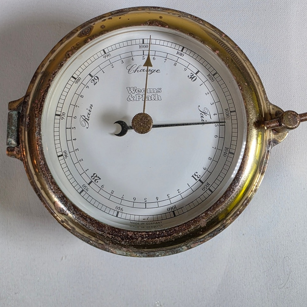 WEEMS & PLATH Vintage Brass Marine Barometer Heavy Verdigris Patina Nautical